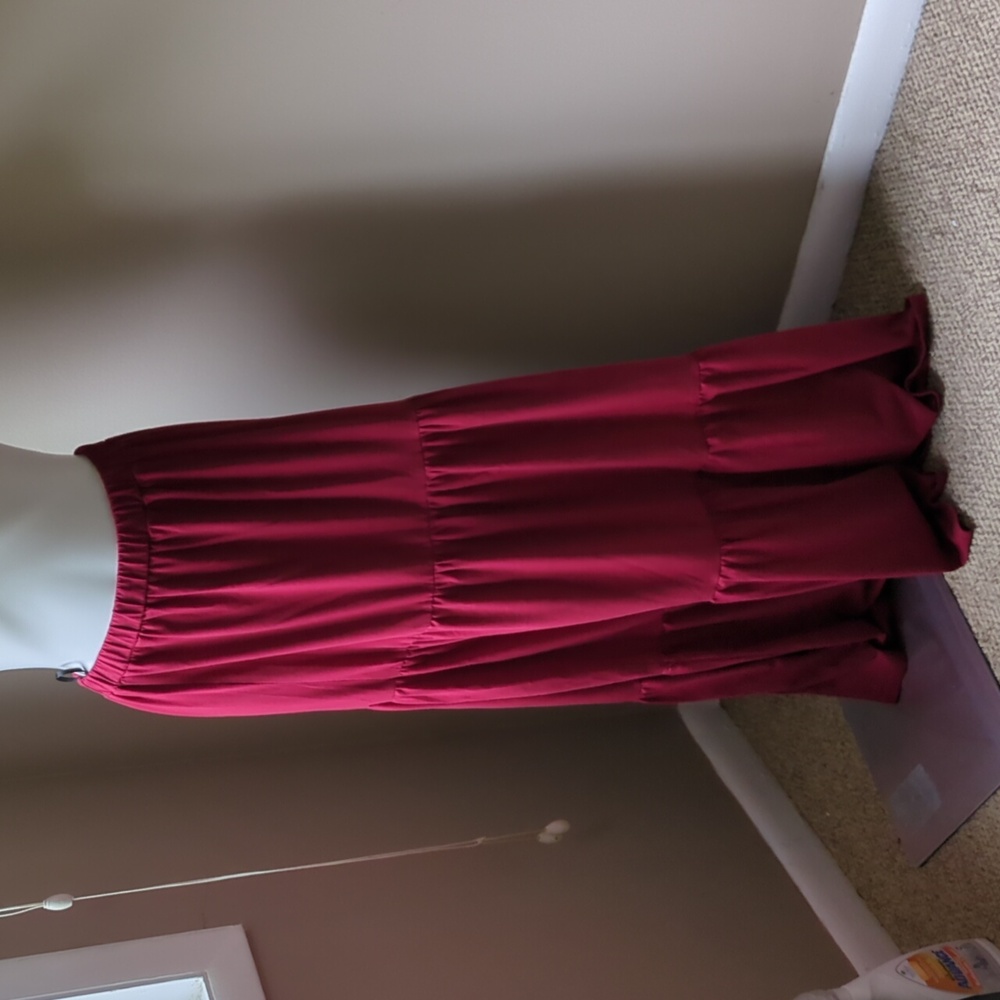 Shein red tiered long maxi skirt